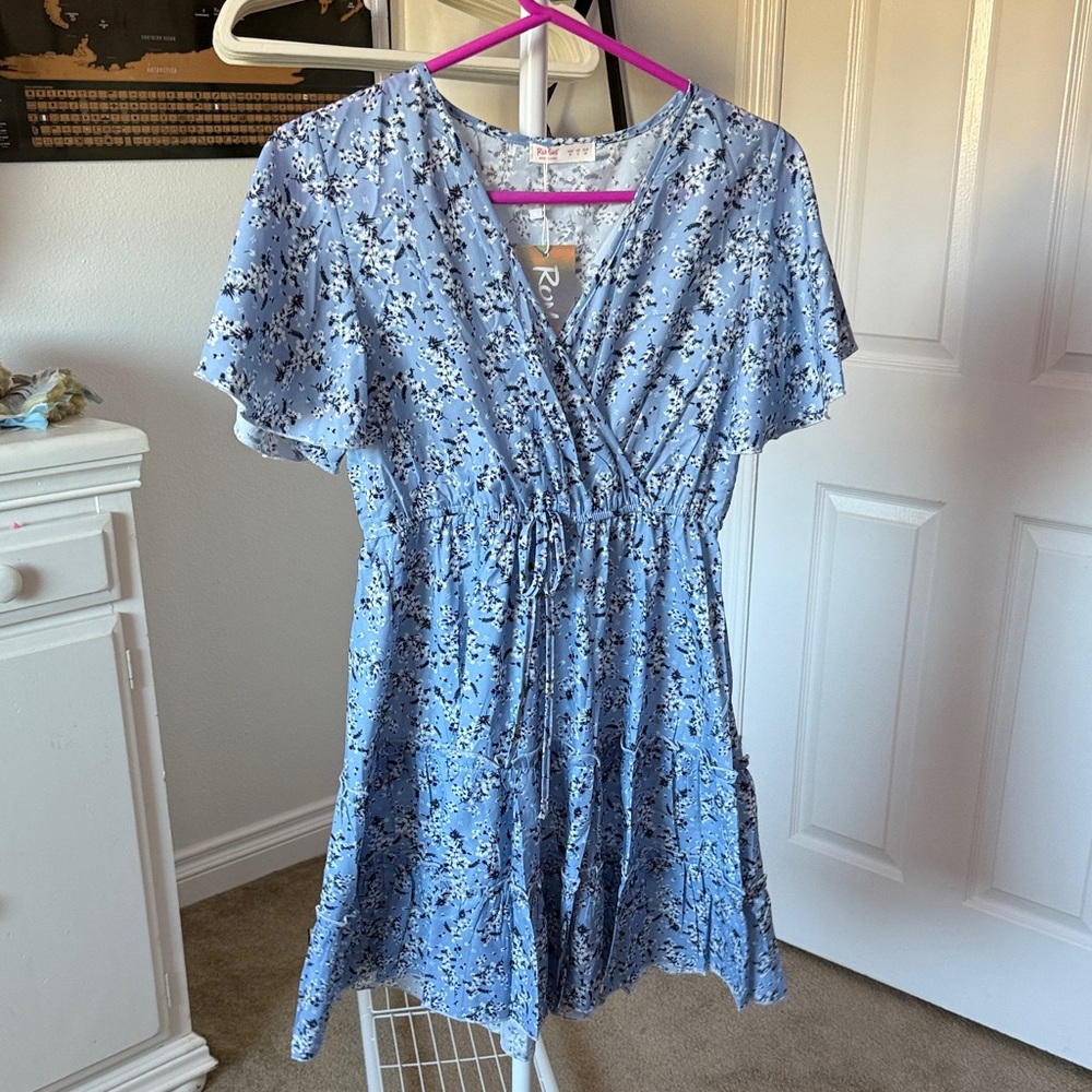 ROMWE Blue Floral Dress
